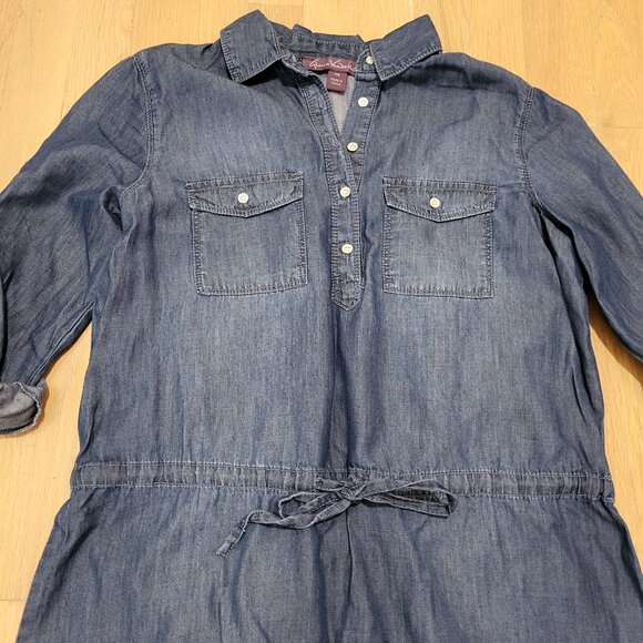 Gloria Vanderbilt Dress Denim Above Knee XS Chambray Roll Tab Sleeve Drawstring - Picture 3 of 14